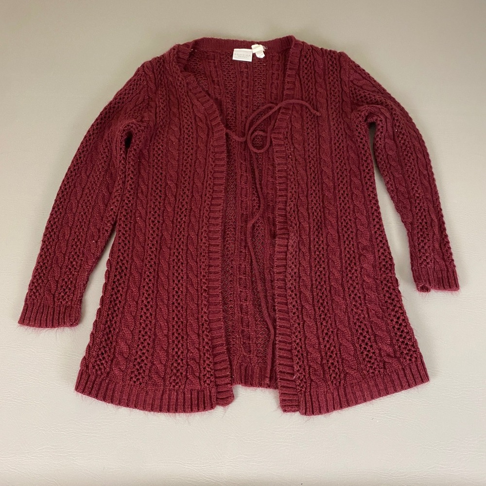 Vintage SONOMA‎ Cable Knit Cardigan Sweater Women's Large Burgundy Farm Country